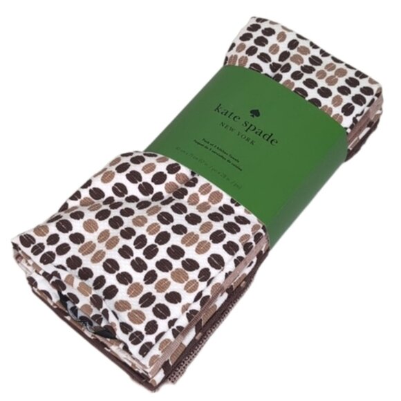 KATE SPADE Kitchen Towel Set 5 Pairs Printed Dish Towels Coffee Plaid Chevron - Picture 1 of 12